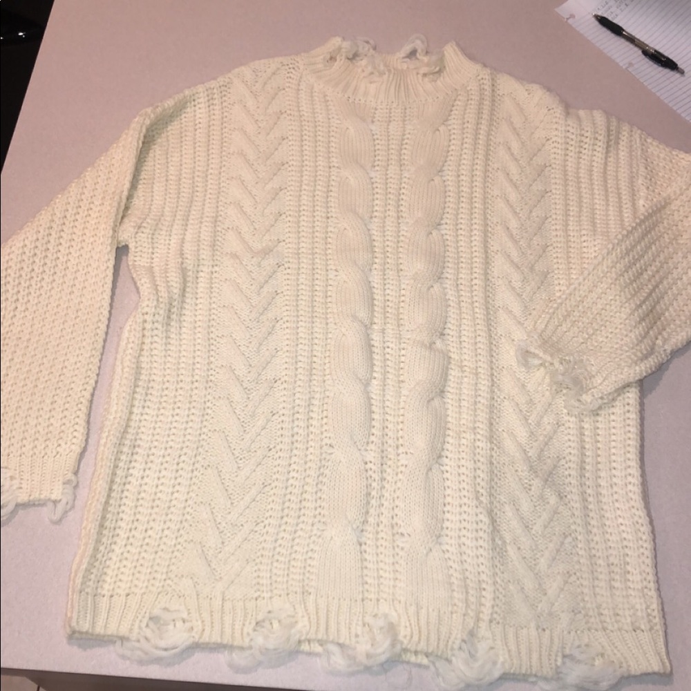 Distressed White Boutique Sweater